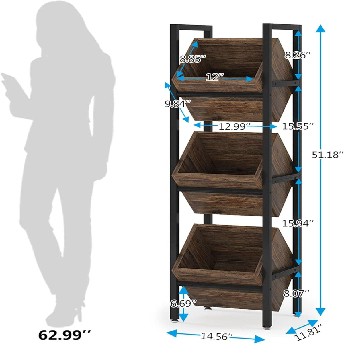 3-Tier Angled Basket Stand for Kitchen Storage