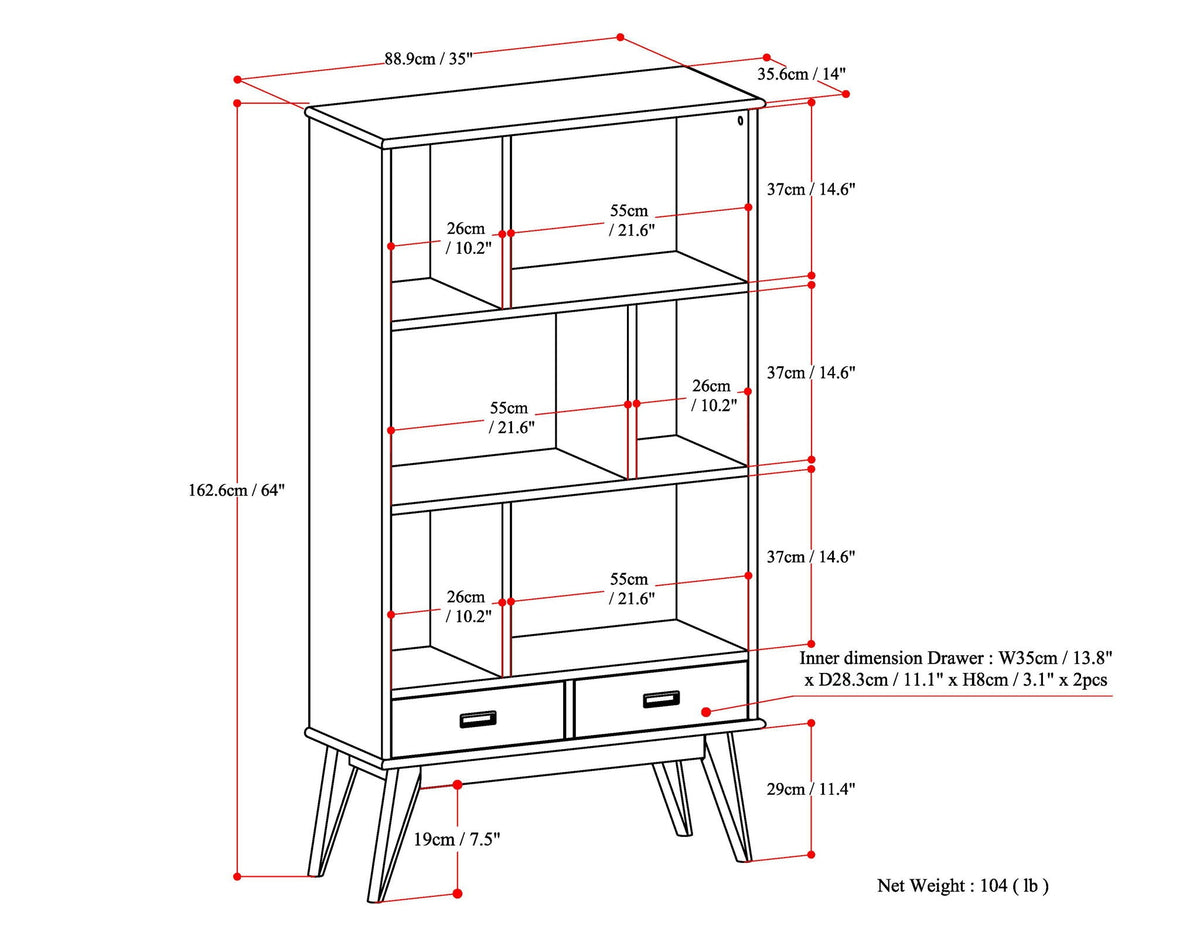 Draper Mid Century Wide Bookcase Storage Unit