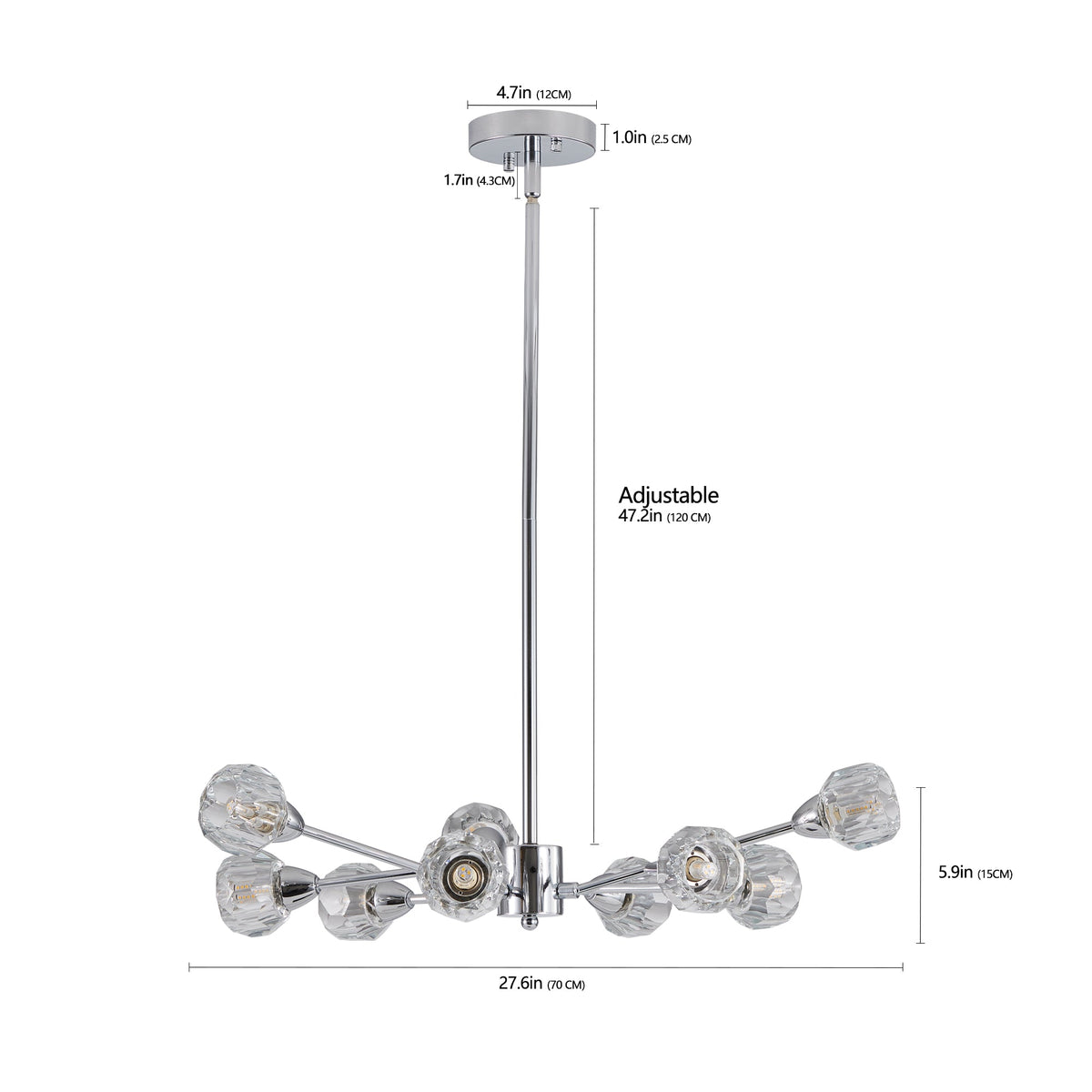 Modern 9-Light Chrome Crystal Chandelier for Home