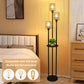 Boho Three Light Floor Lamp with Shelves