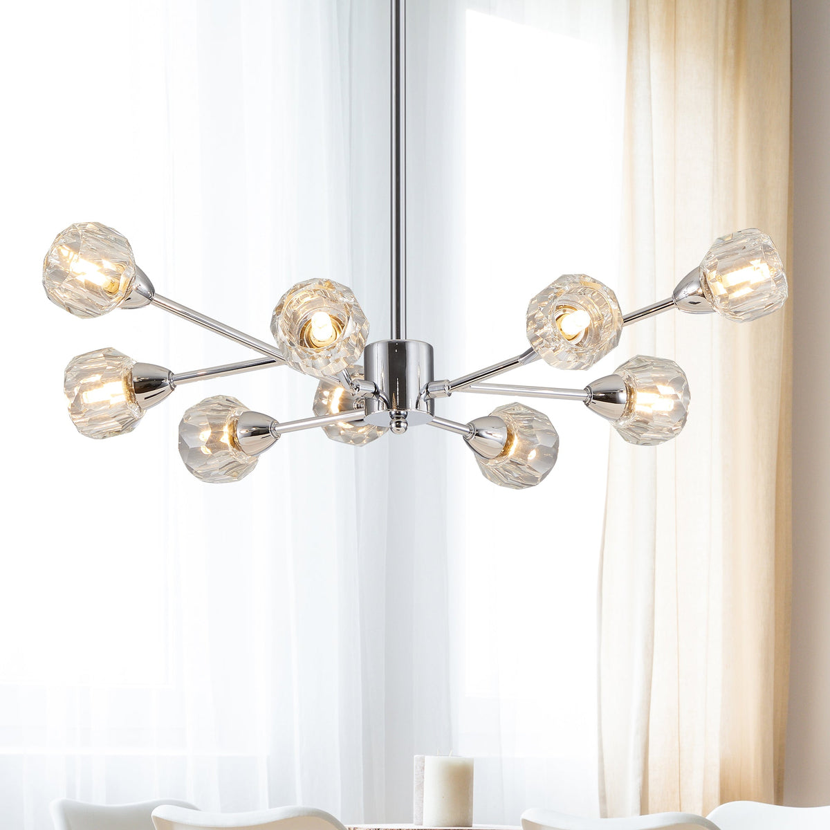 Modern 9-Light Chrome Crystal Chandelier for Home