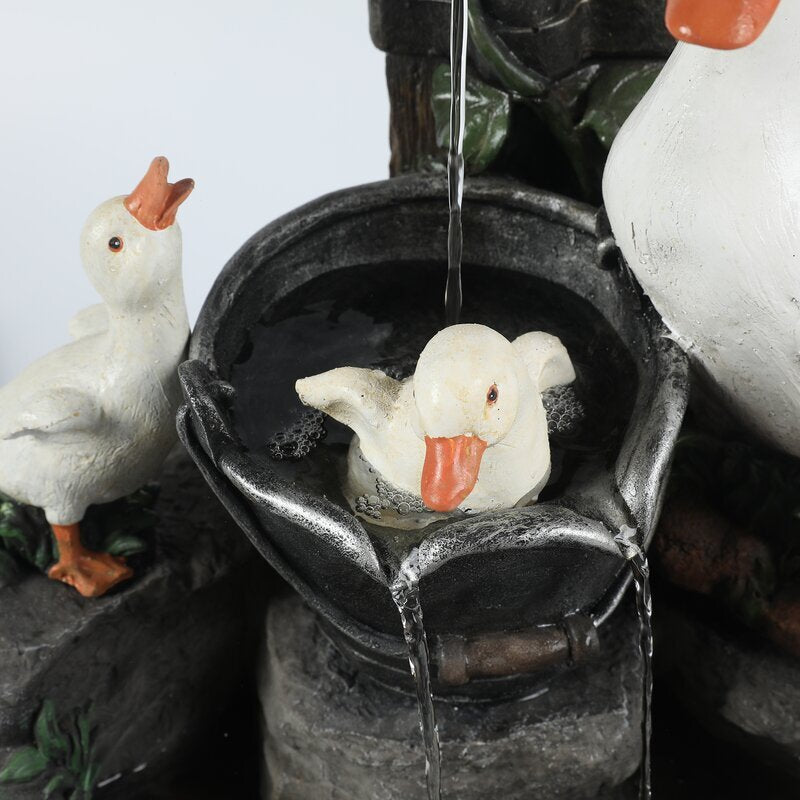 Solar Resin Duck Garden Fountain with LED Squirrel