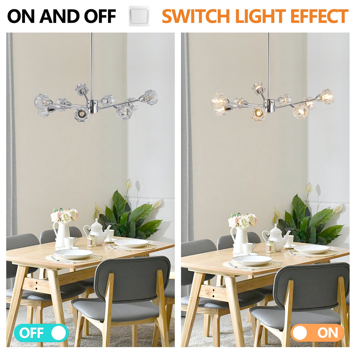 Modern 9-Light Chrome Crystal Chandelier for Home