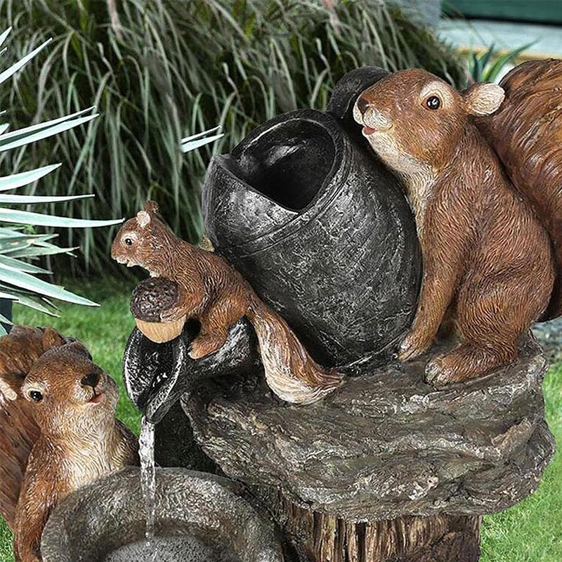 Solar Resin Duck Garden Fountain with LED Squirrel