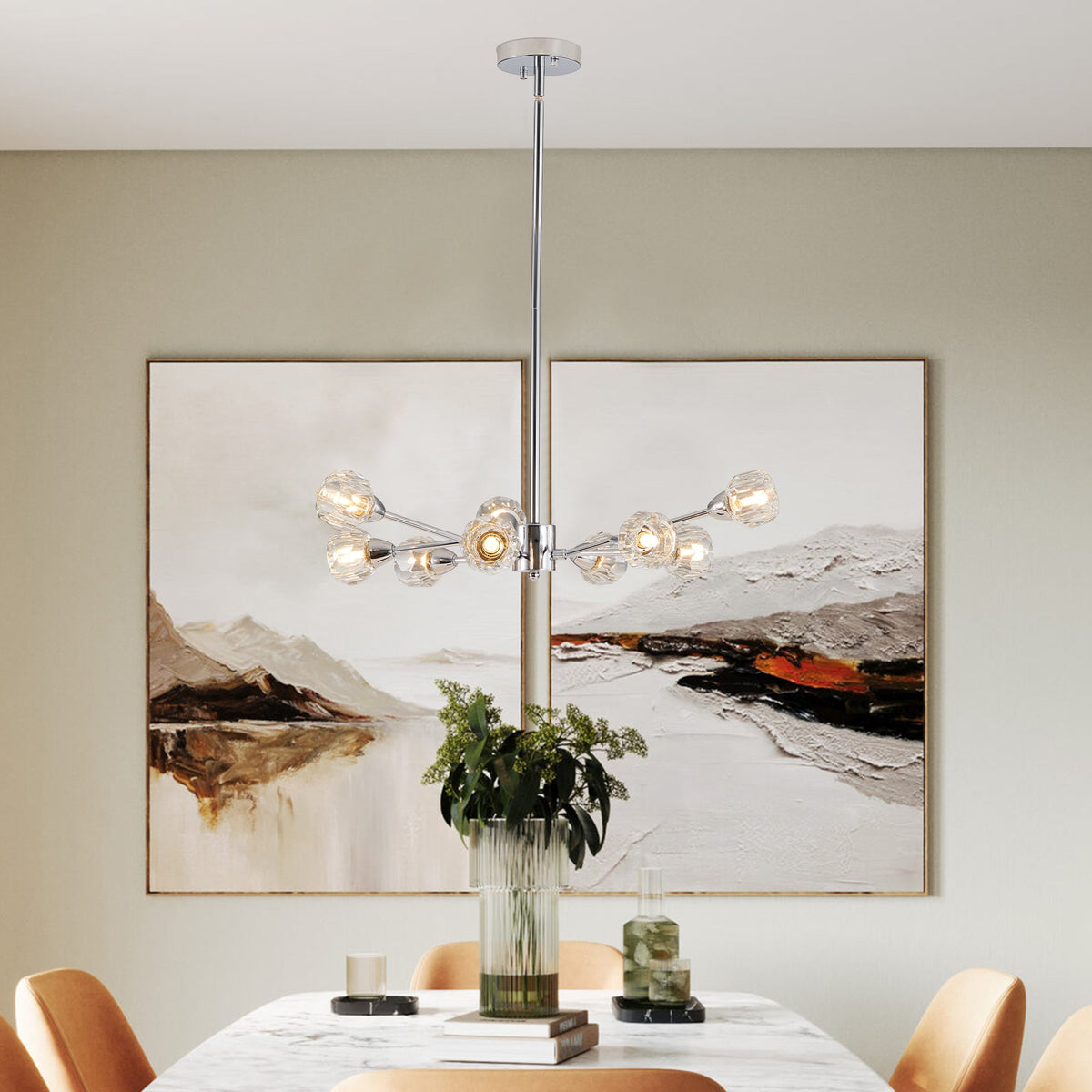 Modern 9-Light Chrome Crystal Chandelier for Home