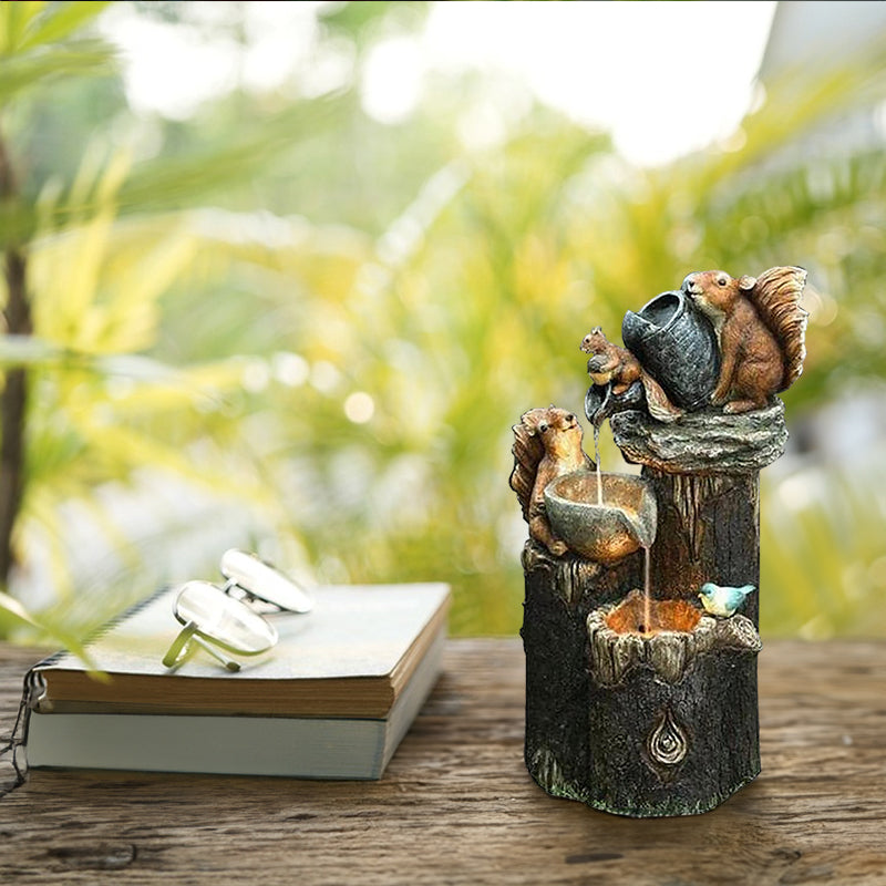 Solar Resin Duck Garden Fountain with LED Squirrel