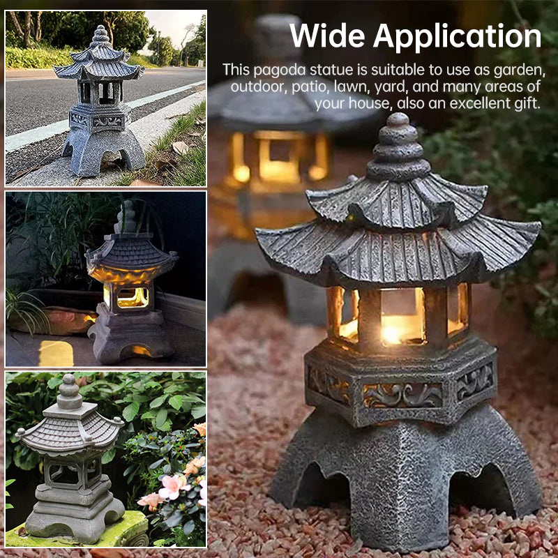 Solar Powered Zen Pagoda Lanterns and Garden Statues