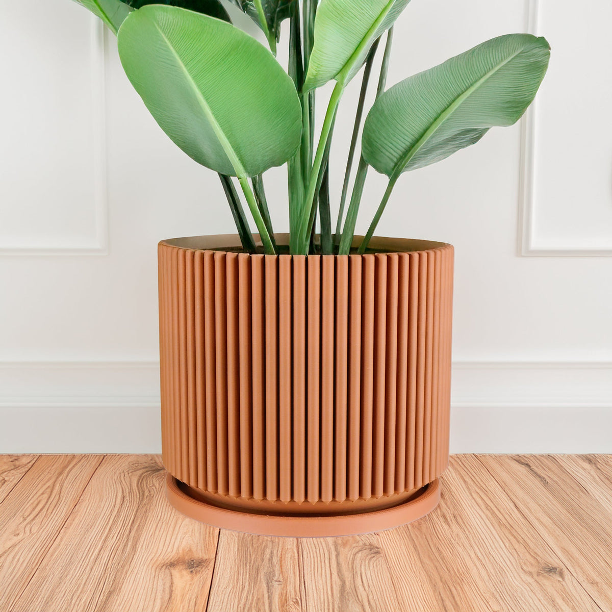 Mid Century Ribbed Planter for Modern Home Decor