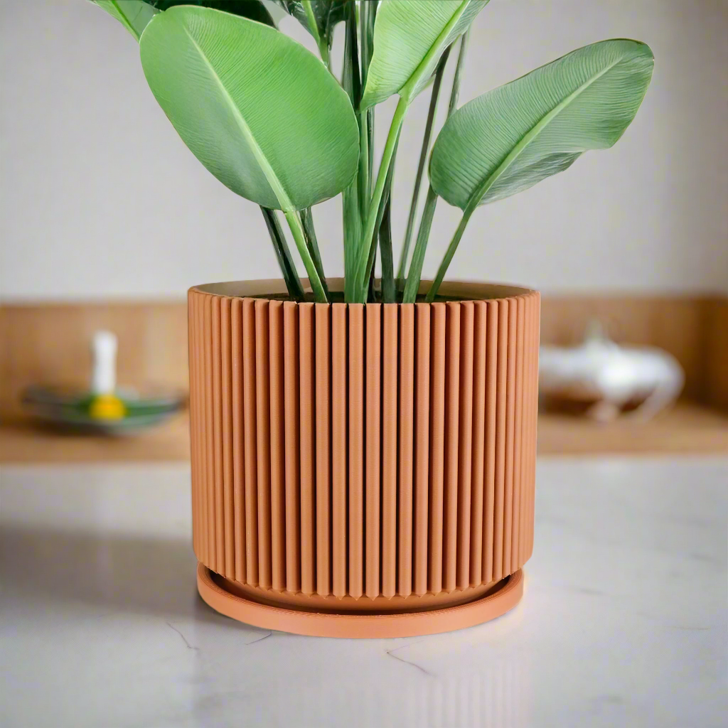 Mid Century Ribbed Planter for Modern Home Decor