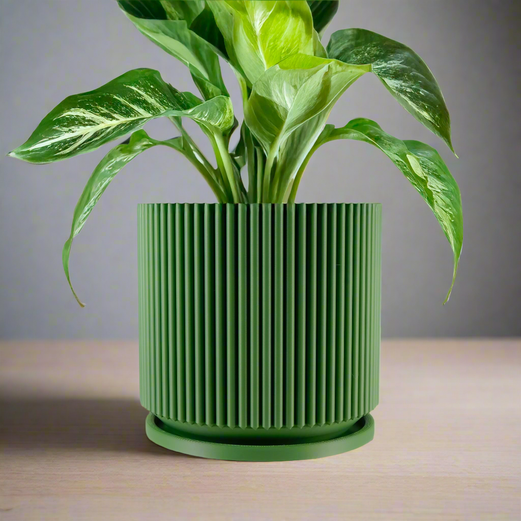 Mid Century Ribbed Planter for Modern Home Decor