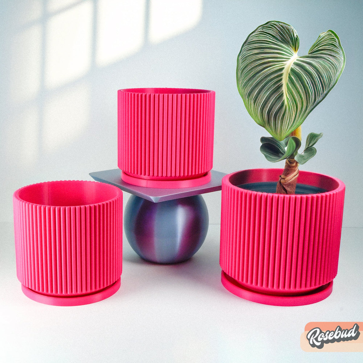 Mid Century Ribbed Planter for Modern Home Decor