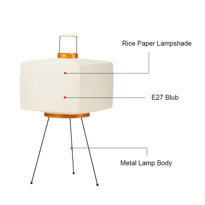 Japanese Wabi Sabi Tripod Floor Lamp with Rice Paper