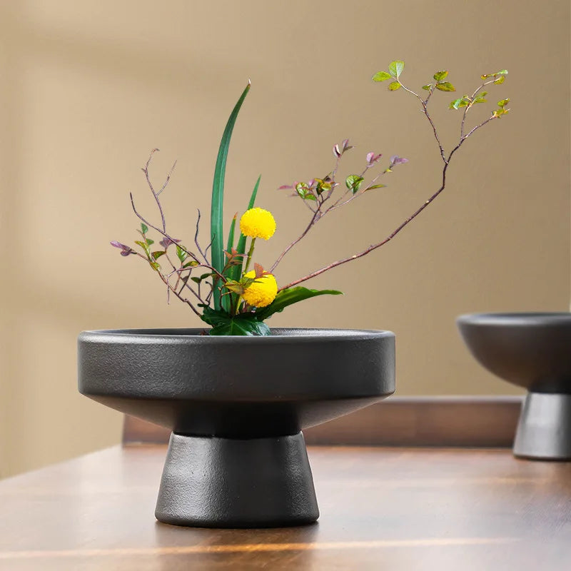 Retro Black Ceramic Vase for Plants and Decor