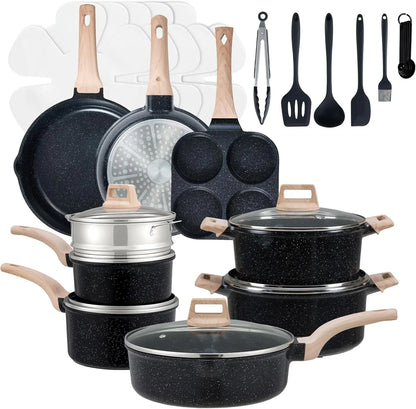 25-Piece Nonstick Cookware Set Induction Compatible Black