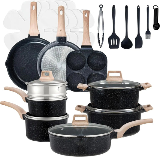 25-Piece Nonstick Cookware Set Induction Compatible Black