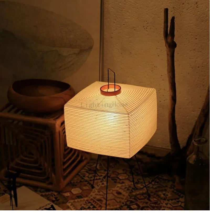 Japanese Wabi Sabi Tripod Floor Lamp with Rice Paper