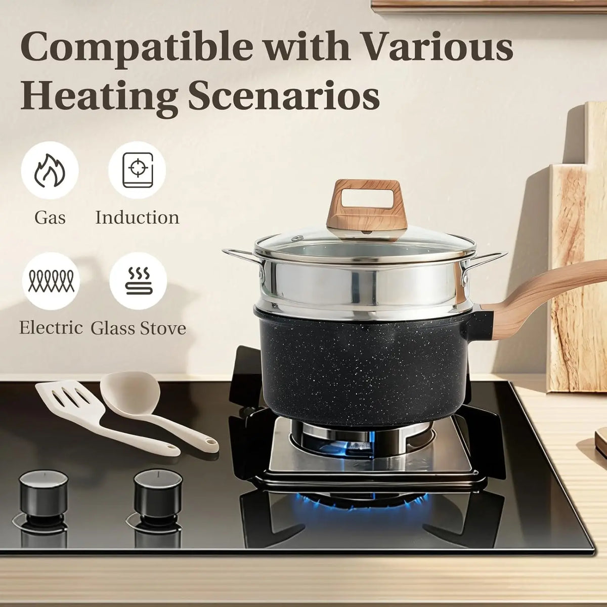 25-Piece Nonstick Cookware Set Induction Compatible Black