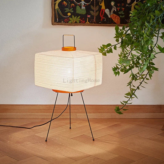 Japanese Wabi Sabi Tripod Floor Lamp with Rice Paper