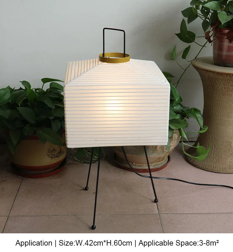 Japanese Wabi Sabi Tripod Floor Lamp with Rice Paper
