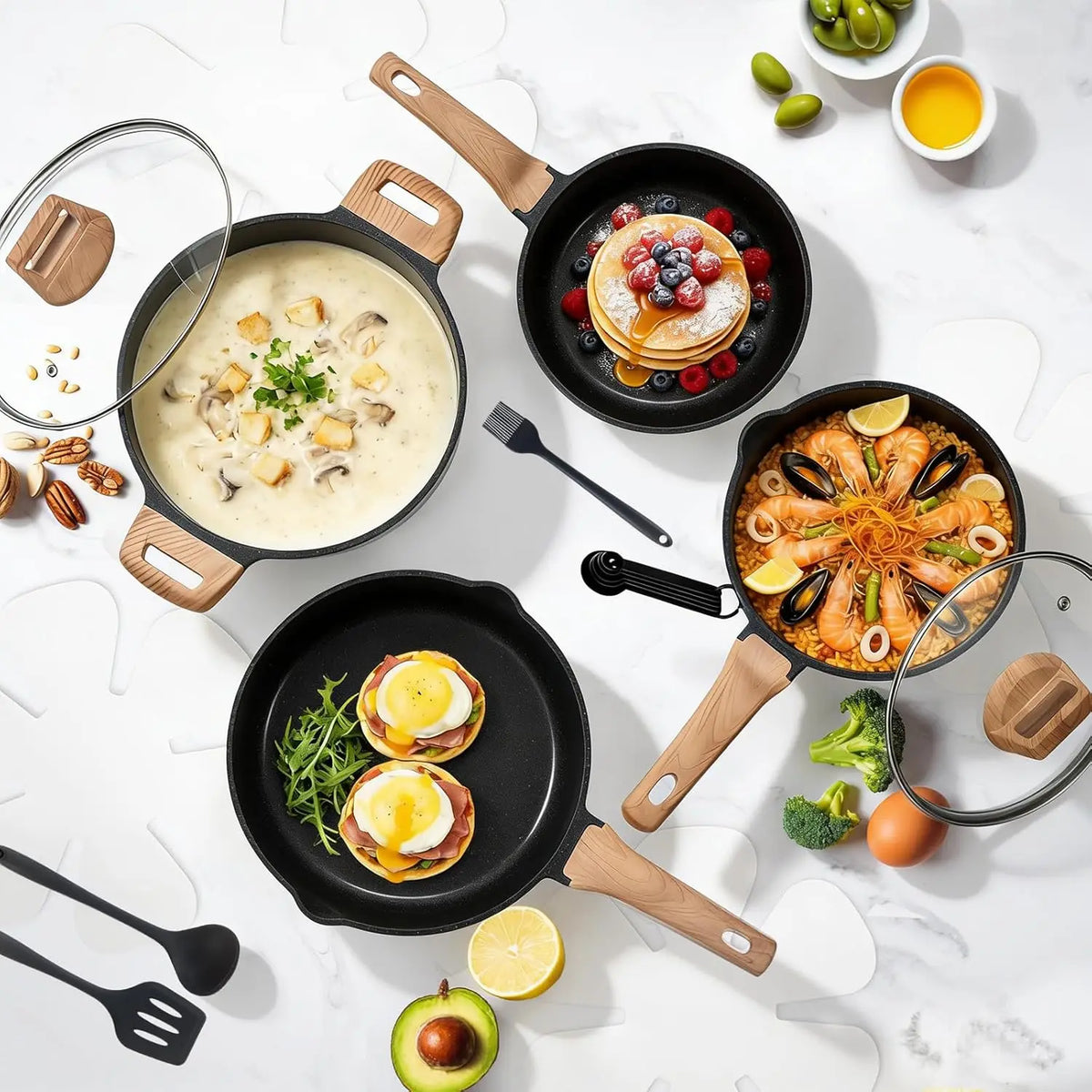 25-Piece Nonstick Cookware Set Induction Compatible Black