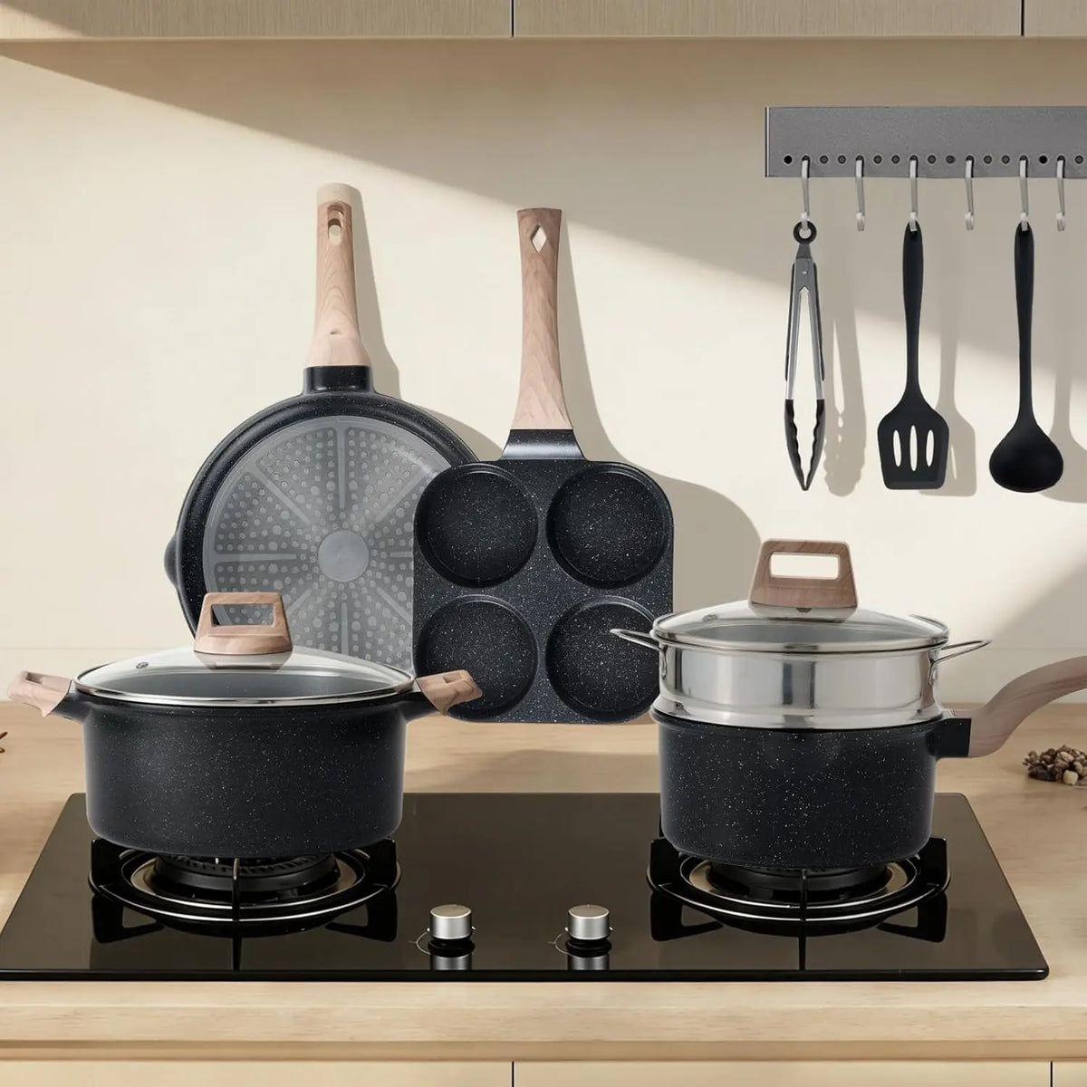 25-Piece Nonstick Cookware Set Induction Compatible Black