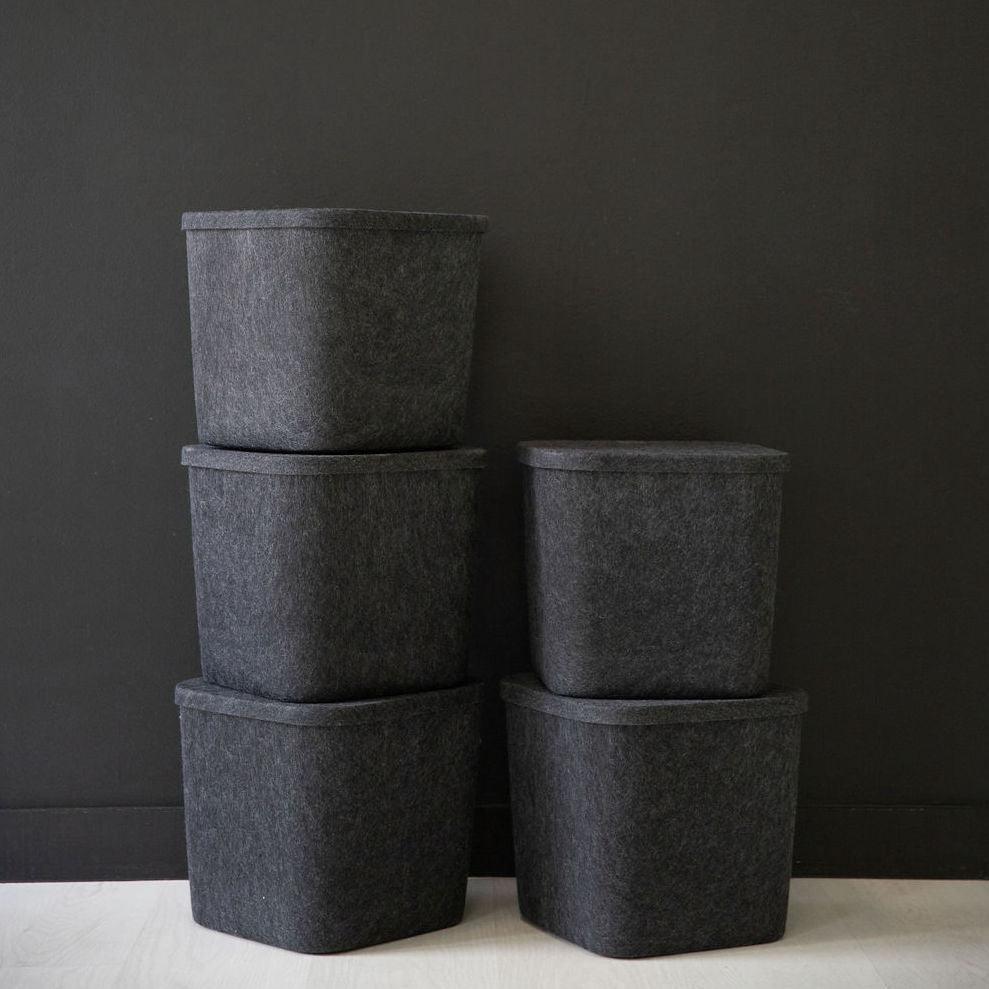 Sculpted Storage Bins with Lids Set of Three