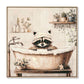 Raccoon Bathroom Canvas Wall Art, Framed - Black / Ivory