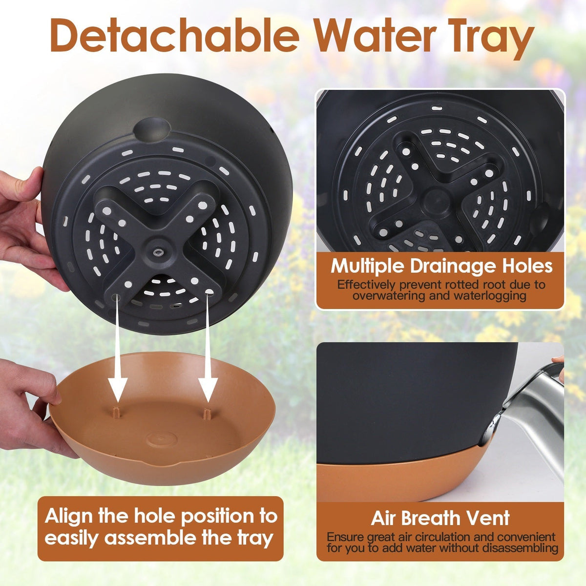 4-Piece Hanging Planters with Drainage and Self-Watering Trays