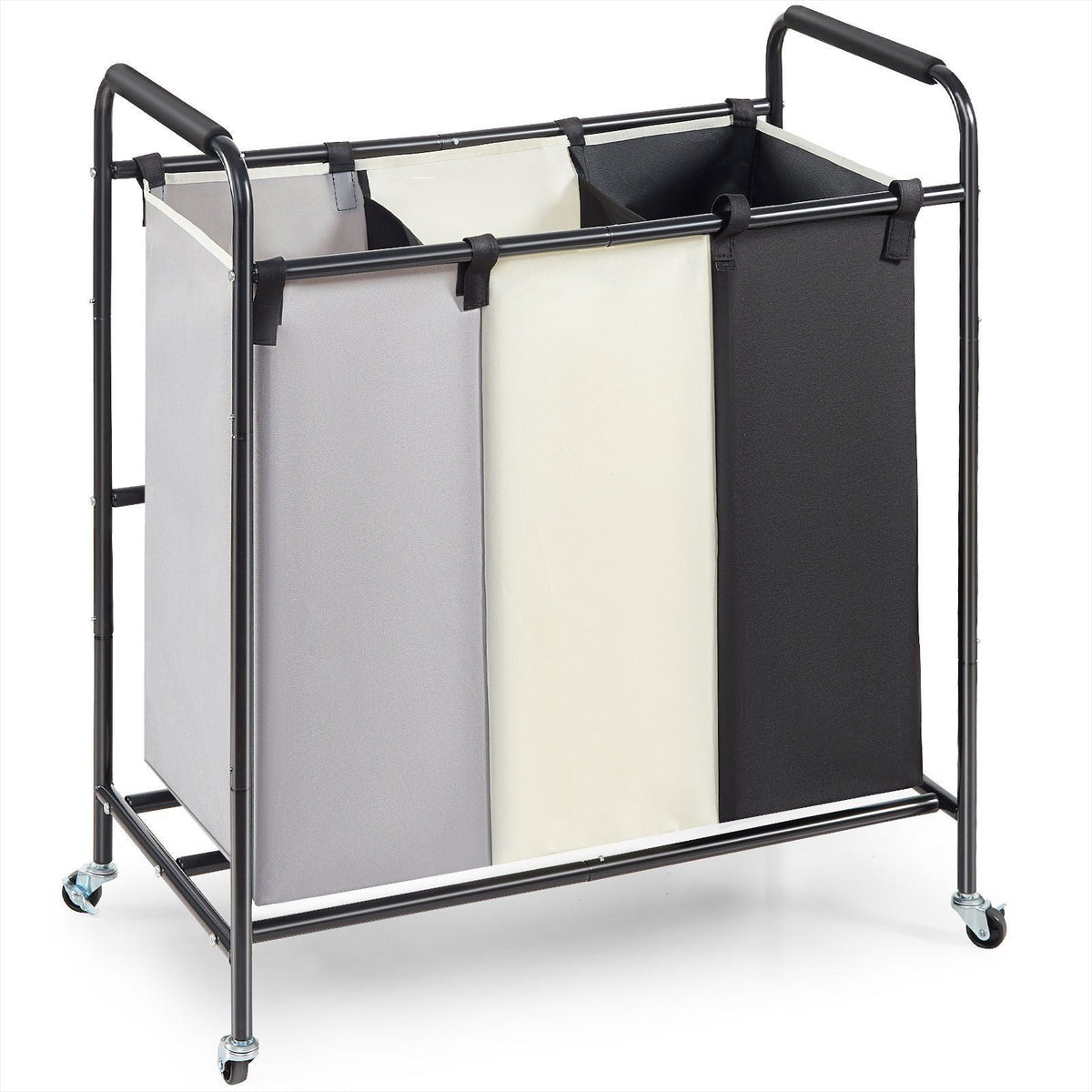 3-Section Laundry Sorter Cart with Lockable Wheels