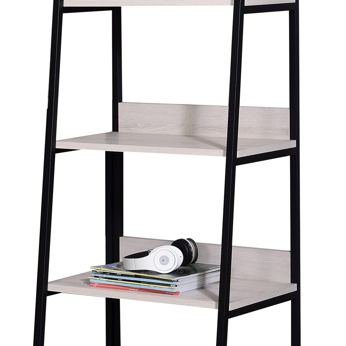 Natural & Black Ladder Bookshelf with 5 Fixed Shelves - 24" Wide