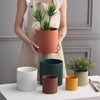 Nordic Colorful Ceramic Cylindrical Planter with Drainage Tray