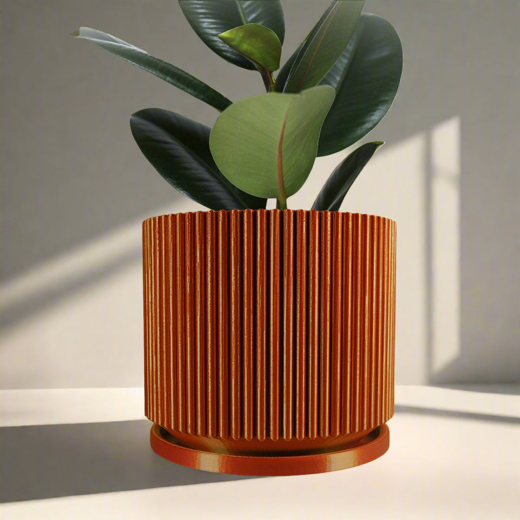Mid Century Ribbed Planter for Modern Home Decor