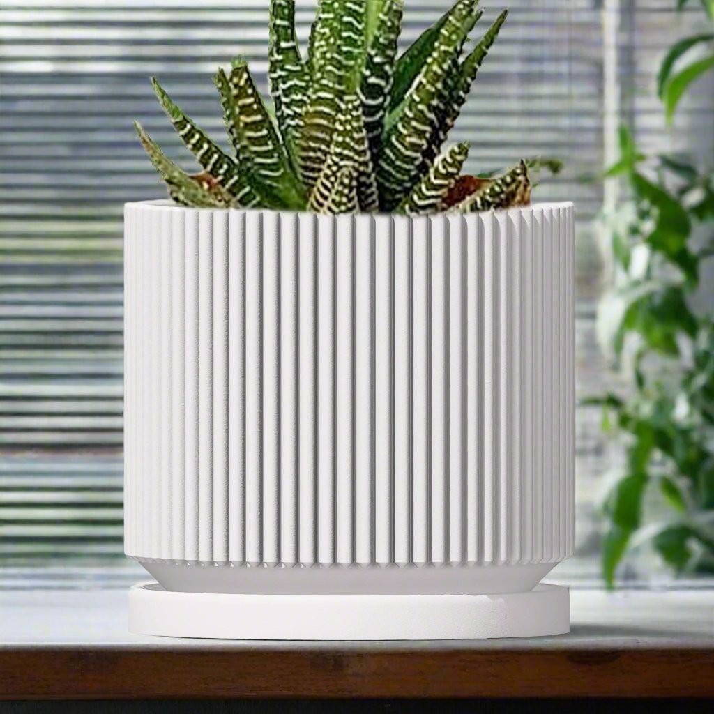 Mid Century Ribbed Planter for Modern Home Decor