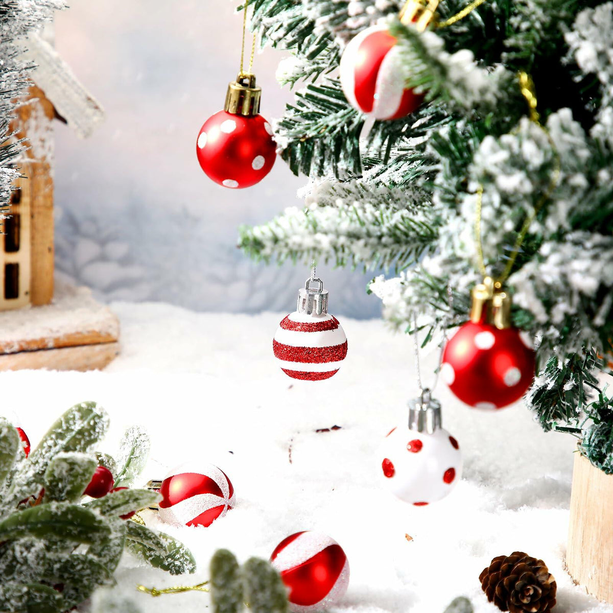 Shappy 72 Pc Mini Red Christmas Ball Ornaments 1.2 Inch Xmas Decor