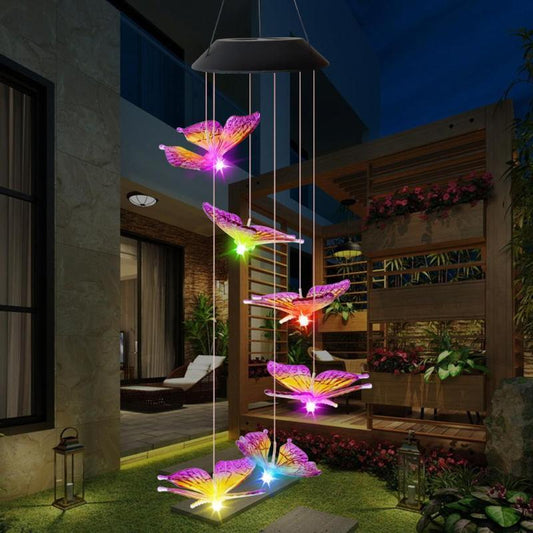 LED Solar Butterfly Wind Chime Lights for Gardens
