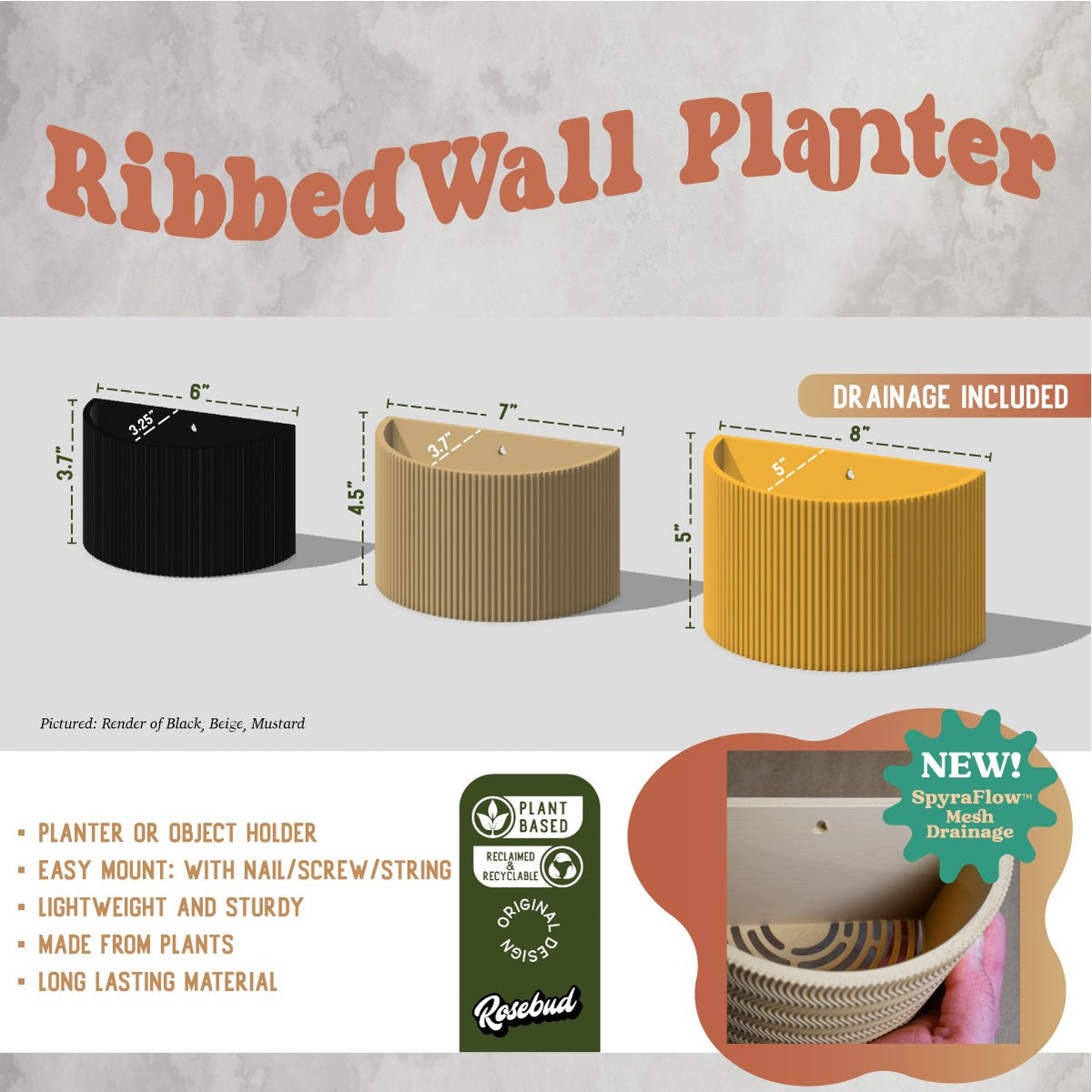 Ribbed Wall Planter for Modern Indoor Home Decor