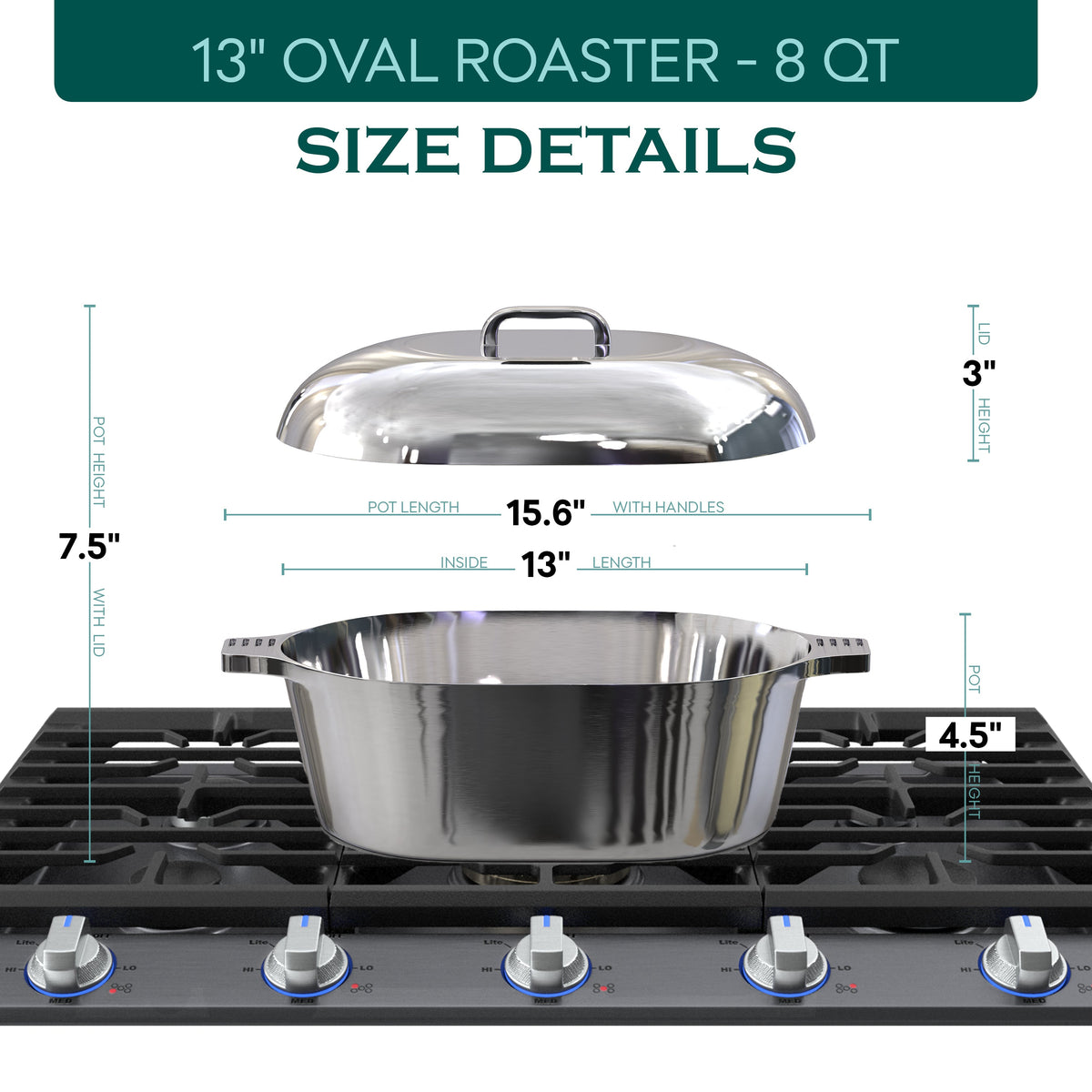 8-Quart Oval Dutch Oven with Lid for Cooking